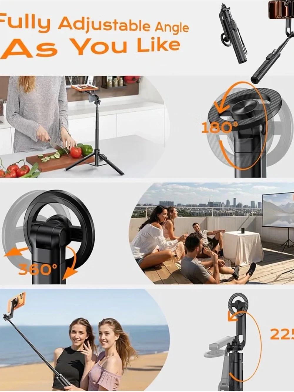 Black Bluetooth Selfie Stick Tripod with Remote for Smartphones